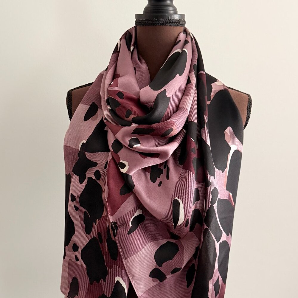 Display #2 Burberry Silk Satin Animal Print Scarf - Picture 2 of 13